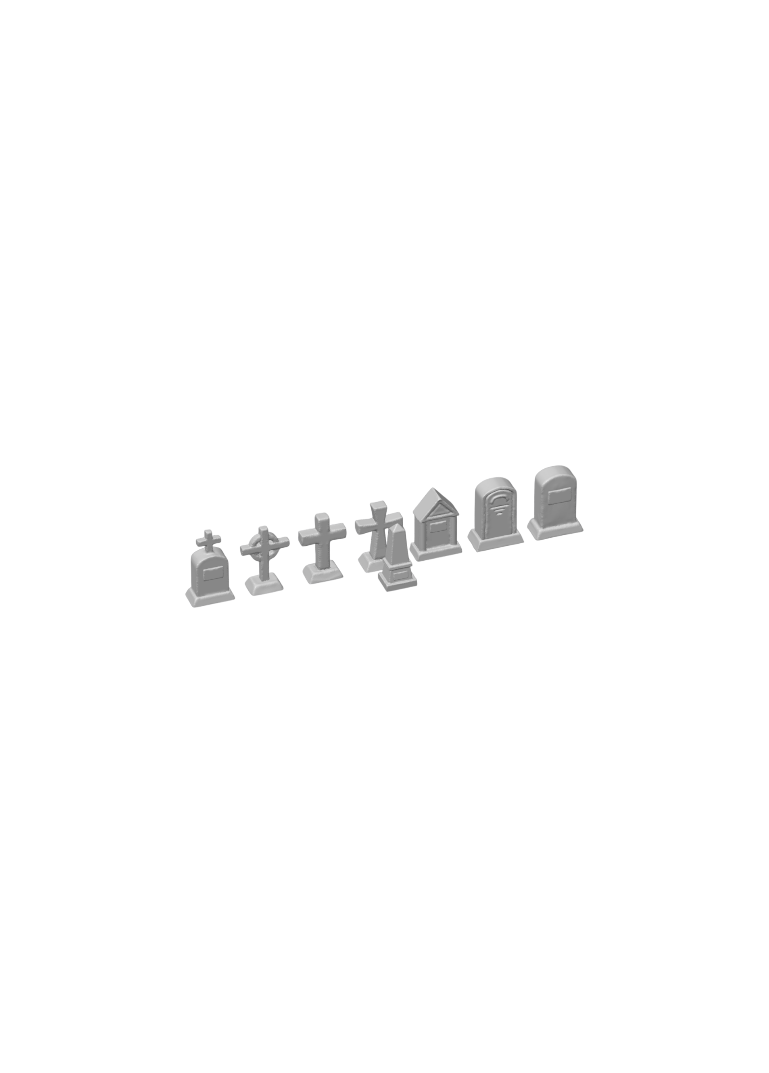 Tombstone Miniature Gravestone Set #1 (8 Pieces) – 3D Printed Model Railroad Scenery