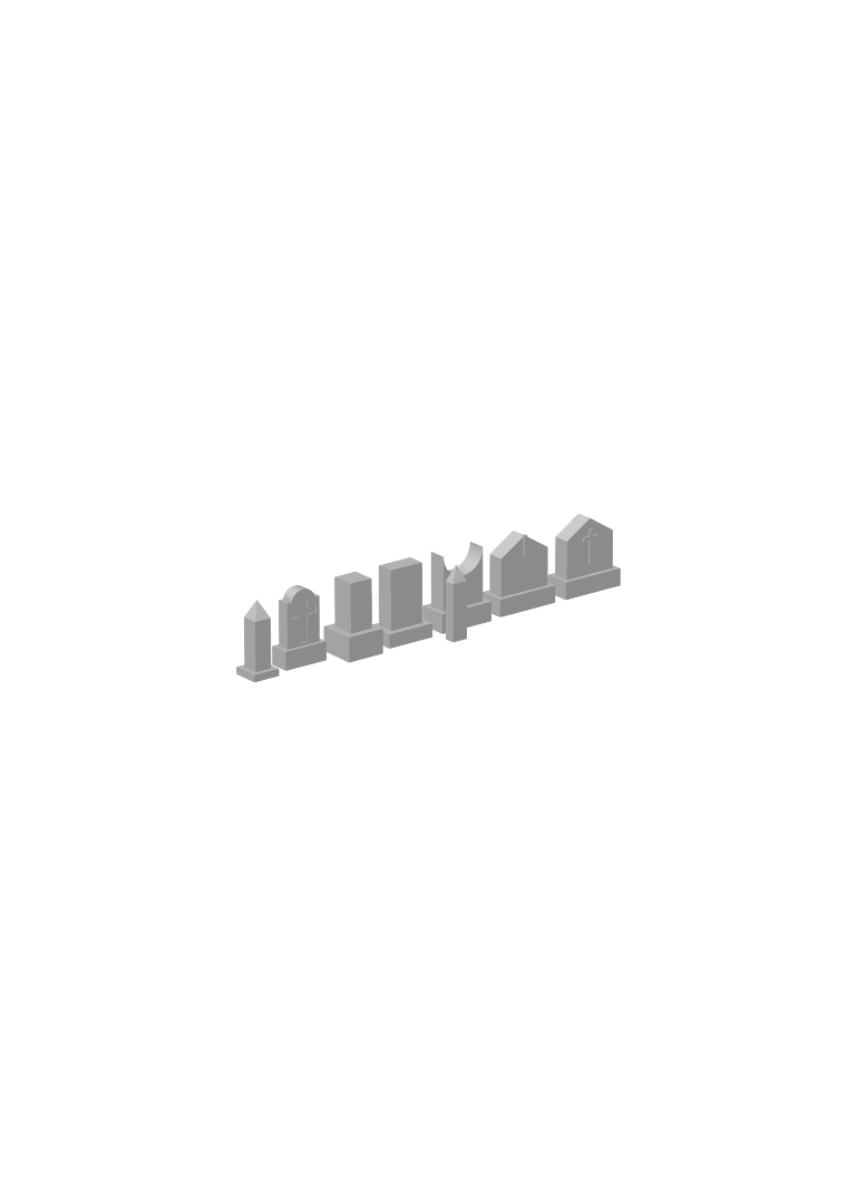 Tombstone Miniature Gravestone Set #3 (8 Pieces) – 3D Printed Model Railroad Scenery